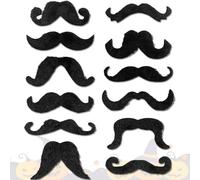 12 Pcs Black Fake Moustache, Self Adhesive Realistic Moustaches Kit Stick on Moustache Funny Novelty Joke for Masquerade Party Favor, Halloween, Birthday Party, Black Fake Beards