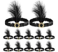 12 Pcs Black Feathered Headbands For Women, 1920S Vintage Style Hair Accessories With Flapper Design