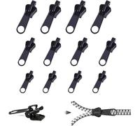 12 Pcs Black Fix Zip Puller, Zip Slider Repair Kit, Zipper Set,Fix Zipper Removable Rescue Replacement Pack,for Sewing Clothes Jacket Zipper Repair Kit Luggage Sewing Notions Supplies