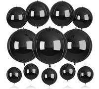 12 Pcs Black Foil Balloons, 22" 15" 10" 4D Round Ball Shape Balloons, Different Size Metallic Black Balloons for Graduation Birthday Wedding Baby Shower Prom Disco Party decorations Backdrop
