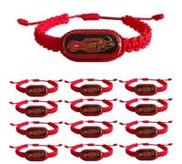 12 PCS Black Santa Muerte Bracelets, Handmade Red Thread Holy Death's Bracelet,Rosario de la santa muerte Prayer Gift For Men and Women, One Size, Rhinestone, Rhinestone