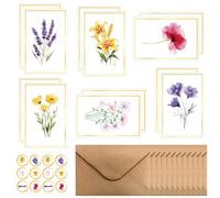 12 Pcs Blank Cards with 12 Envelopes, Greet Cards, Elegant Blank Note, Perfect Stationary Set, 6 Floral Designs, with Sticks, for Thank You, Wedding, Birthday, Invitations