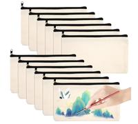 12 Pcs Blank Fabric Bag with Zipper, DIY Blank Pencil Case, Canvas Cosmetic Bag, Bag for Painting, 21x12cm, Multipurpose Canvas Pouch Plain Zipper Pouch for Travel Craft School, Multi Color