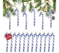12 Pcs Blue Candy Cane Christmas Decorations for Tree- 13cm Xmas Tree Decorations,Small Plastic Xmas Candy Cane Striped Hanging Ornaments for Decor(12, Blue)