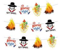 12 Pcs Bonfire Night Banners Ribbon Bunting Guy Fawkes Bonfire Night Banner Party Decorations 4 Different Designs Fireworks Night Banner Set Indoor and Outdoor Night Party Festival Decorations