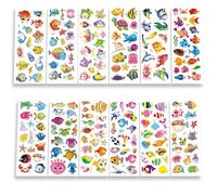 12 PCS Bottom Fish Ocean Sea Life 3D Bubble Stickers Waterproof for Children Home Classroom Nursery Computer Water Bottle Cup Party Decoration and Supplies