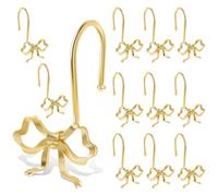 12 Pcs Bow Shower Curtain Hooks, Iron and Zinc Alloy Decorative Shower Curtain Rings, Fits Shower Curtain Rods with A Diameter of 2.9 cm, Rustproof for Bathroom Bedroom Living Room Nursery, Gold