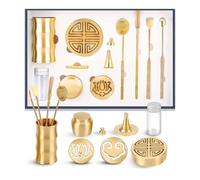 12 Pcs Brass DIY Incense Making Kit, Including Spoon, Shovel, Brush, Burner, Powder Container, Home Fragrance Accessory for Family Yoga Meditation, Handicraft Gifts