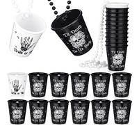 12 Pcs Bride or Die Bachelorette Party Shot Glass Beaded Necklace Till Death Do Us Party Plastic Shot Glass Halloween Gothic Skull Cup Decor for Wedding Bridal Shower Bachelorette Party Supplies