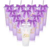 12 Pcs Bridesmaid Plastic Tumbler with Straw Lid and Twist Bow 24 oz I Do Crew and Bride Reusable Tumbler Bridal Party Proposal Gifts Bachelorette Party Gifts for Wedding Bridal Bridesmaid (Purple)