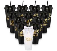 12 Pcs Bridesmaid Plastic Tumbler with Straw Lid and Twist Bow 24 oz I Do Crew and Bride Reusable Tumbler Bridal Party Proposal Gifts Bachelorette Party Gifts for Wedding Bridal Bridesmaid (Black)