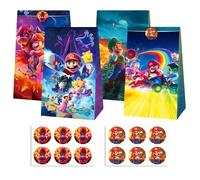 12 Pcs Bro Mario Party Bags Paper, Birthday Gift Party Bags for Kids, Birthday Party Supplies