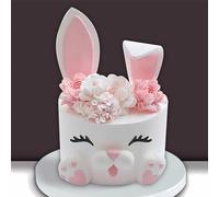 12 PCS Bunny Cake Topper with Ear Foot Flower Eye Nose for Easter Bunny Rabbit Birthday Supplies (Pink)