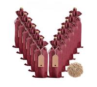 12 PCS Burlap Wine Bags, Drawstring Wine Gift Bags with Tags & Ropes, Wine Bottle Bags for 750ML Liquor Bottles, Champagne Wine Bottles for Christmas Wedding Birthday Holiday Party, Wine Red,