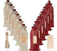 12 Pcs Burlap Wine Bags & Gift Tags, Reusable Jute Wine Bottle Covers for Party, Wedding, Birthday, Travel