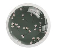12 Pcs Cabinet Knobs Delicate Flower Sprigs on Sage Green Pattern, Round Crystal Glass Drawer Dresser Wardrobe Handles Pulls for Home Kitchen, 1.37 x 1.10 in