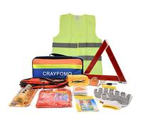 12 Pcs Car Emergency Tool Kit Auto Safety Kit,Breakdown Kit Roadside Assistance with Warning Triangle, High Visibility Vest,Tow Rope,Car Safety Hammer,Storage Bag