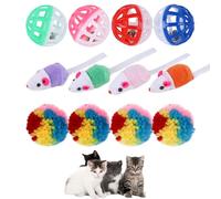 12 Pcs Cat Mice Toys,Cat Mouse Toys for Indoor Cats,Wee Kitten Mice Rattle,Interactive Cat Toy,Cat Toy Ball with Bell,Cat Pom Poms,Soft Mouse Toys Playing Chewing Teeth Cleaning Realistic Toy (12 Pcs)