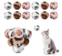 12 Pcs Cat Pom Poms Ball, 2" Soft Faux Fur Cat Balls Toy, Large Plush Fuzzy Artificial Balls Patch for Christmas Kitten Pet Interactive Gifts Chasing Playing Exercising Indoor Cats (Pink Yellow Gray)