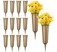 12 Pcs Cemetery Vases with Spikes Plastic Memorial Floral Vases Grave Flower Holder Cone In Ground Vases with Stakes for Lawn Headstone Graveside Decoration Artificial Fresh Flowers (Bronze)