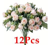 12 Pcs Champagne Artificial Rose Flowers Faux Silk Hydrangea Bouquet Vintage Wedding For Door Decor Wedding