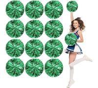 12 PCS Cheerleading Pom Poms, 25cm Cheerleader Pompoms with Baton Handle Cheering Squad Pompoms for School Dance Sports Team Spirit Cheering (Green)