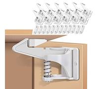 12 PCS Child Safety Cupboard Locks, Invisible & Unlocked Design No Drilling Needed, Adhesive Easy Install, Baby Proof Safety Cabinet Locks Inside for Children Drawer Kitchen Closet Latches (White)
