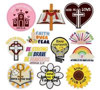 12 Pcs Christian Iron on Patches,Religious Jesus Bible Embroidered Applique, Christian Quotes Sew or Iron-on Badge for Trucker Hat,Bags,Jeans,Crafts,Jackets,DIY Decorations(GOD is Good)