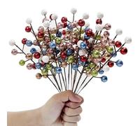 12 Pcs Christmas Artificial Glitter Berries Stems Christmas Tree Stems with Powder Sequins Christmas Berry Picks Floral Decoration Craft for DIY Xmas Crafts Wreath Garland Home Decor (Rainbow)