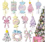 12 pcs Christmas Candy Ornaments, Large Candy Christmas Tree Decorations, Pastel Xmas Tree Hanging Decorations, Lollipop Cupcake Ice Cream Macaron Ornament for Xmas Party