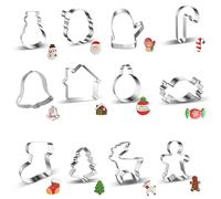 12 Pcs Christmas Cookie Cutters Set, Stainless Steel Christmas Cookie Cutter Christmas Biscuit Cutters Christmas Tree Santa Claus Xmas Cookie Cutters for Baking