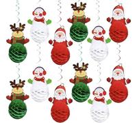 12 Pcs Christmas Decorations Ceiling Hanging Christmas Party Swirl Hanging Decor for Indoor Outdoor Christmas Snowman Claus Elk Sign Honeycomb Balls Happy Xmas Holiday Party Supplies