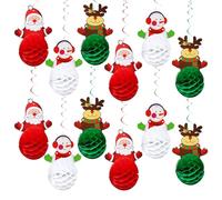 12 Pcs Christmas Decorations Set Christmas Party Swirl Hanging Decoration for Indoor Outdoor Christmas Snowman Claus Elk Sign Honeycomb Balls Happy Xmas Holiday Party Supplies