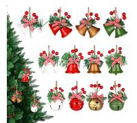 12 PCS Christmas Decorations Set - Jingle Bells & Christmas Bells, Artificial Holly Leaves with Berries, Red, Green, Gold, White, Bow Decor, Xmas Tree Decorations,Hanging Christmas Ornaments