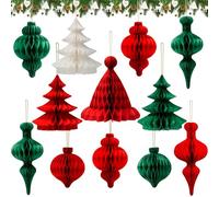 12 Pcs Christmas Decorations uk-Hanging Ceiling Paper Indoor-90s/80s Vintage Retro Christmas Decorations,Xmas Table,Paper Xmas Room Decor for Home or Office-YBwanli