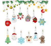 12 Pcs Christmas Diamond Painting Keychains Kit Xmas 5D DIY Diamond Art Keyrings Kits Diamond Rhinestone Cross Stitch Embroidery Painting Keychains Full Drill Crystal Key Chains for DIY Crafts Decor