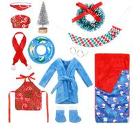 12 Pcs Christmas Elf Doll Accessories Set Include Elf Sleeping Bag Scarf Mask Bathrobe Shoes Hammock Apron Chef Hat Glasses Christmas Tree Xmas Wreath Swim Ring Fit for Elf Dolls, Doll Is Not Included