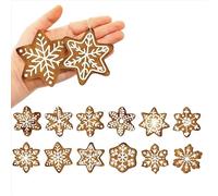 12 Pcs Christmas Gingerbread Ornaments for Tree Mini Snowflake Wooden Hanging Winter Xmas Ornaments with Ropes for Christmas Party Holiday Winter Crafts(Brown,Snowflake)