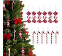 12 Pcs Christmas Glitter Candy Cane, Red Festive Twisted Candy & Cane Ornaments for Xmas Tree, Home, Party Decor