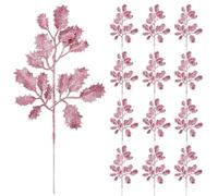 12 Pcs Christmas Glitter Leaves, 33cm Glitter Leaf Artificial Holly Leaves Shiny Artificial Plant Leaves Sparkling Artificial Holly Leaf Picks for Christmas Tree Wreath Garland Home Decoration (Pink)