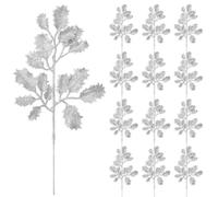 12 Pcs Christmas Glitter Leaves, 33cm Glitter Leaf Artificial Holly Leaves Shiny Artificial Plant Leaves Sparkling Artificial Holly Leaf Picks for Christmas Tree Wreath Garland Home Decor (Silver)