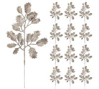 12 Pcs Christmas Glitter Leaves, 33cm Glitter Leaf Artificial Holly Leaves Shiny Artificial Plant Leaves Sparkling Artificial Holly Leaf Picks for Christmas Tree Wreath Garland Home Decor (Champagne)