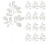 12 Pcs Christmas Glitter Leaves, 33cm Glitter Leaf Artificial Holly Leaves Shiny Artificial Plant Leaves Sparkling Artificial Holly Leaf Picks for Christmas Tree Wreath Garland Home Decoration (White)