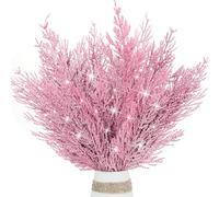 12 Pcs Christmas Glitter Leaves, 35 CM Christmas Tree Picks Artificial Twigs Branches Artificial Christmas Glitter Fern Leaf for DIY Xmas Tree Wreath Wedding Garland Decorations (Pink)