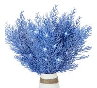 12 Pcs Christmas Glitter Leaves, 35 CM Christmas Tree Picks Artificial Twigs Branches Artificial Christmas Glitter Fern Leaf for DIY Xmas Tree Wreath Wedding Garland Decorations (Royal Blue)