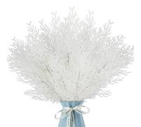 12 Pcs Christmas Glitter Leaves, 35 CM Christmas Tree Picks Artificial Twigs Branches Artificial Christmas Glitter Fern Leaf for DIY Xmas Tree Wreath Wedding Garland Decorations (White)