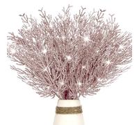 12 Pcs Christmas Glitter Leaves, 35 CM Christmas Tree Picks Artificial Twigs Branches Artificial Christmas Glitter Fern Leaf for DIY Xmas Tree Wreath Wedding Garland Decorations (Rose Gold)