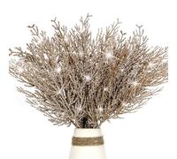 12 Pcs Christmas Glitter Leaves, 35 CM Christmas Tree Picks Artificial Twigs Branches Artificial Christmas Glitter Fern Leaf for DIY Xmas Tree Wreath Wedding Garland Decorations (Champagne)