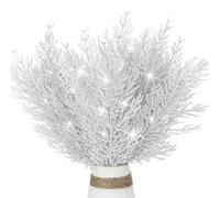 12 Pcs Christmas Glitter Leaves, 35 CM Tree Picks Artificial Twigs Branches Glitter Fern Leaf for DIY Xmas Tree Wreath Wedding Garland Decorations (Silver)