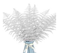 12 Pcs Christmas Glitter Leaves, 43cm Artificial Christmas Leaf Picks - Silver Fern Leaf for Tree Ornament Decorations